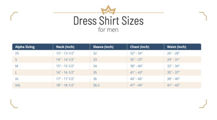 Dress shirt size chart women's